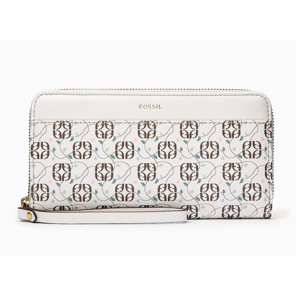 New Fossil Jori Zip Clutch Wristlet RFID Wallet Neutral Floral Multi